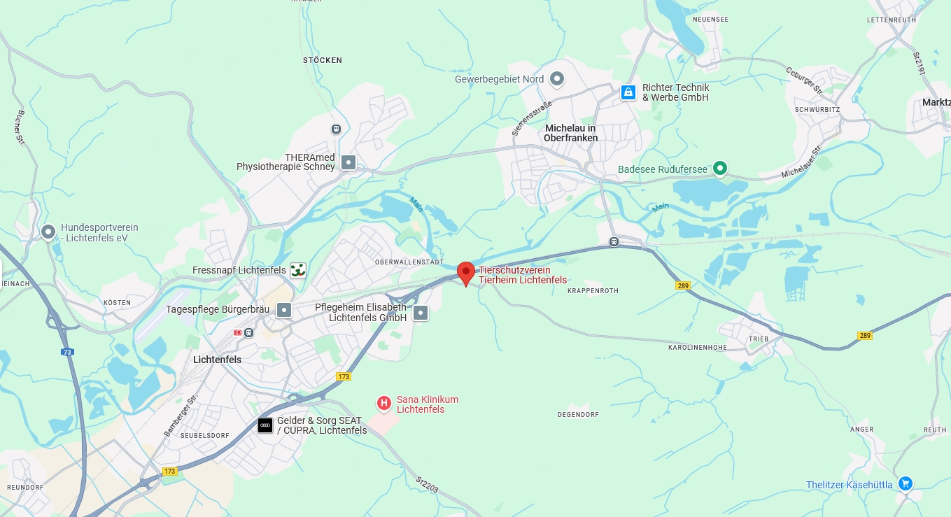 Karte Tierheim Lichtenfels Krappenrother Str. 18, 96215 Lichtenfels
